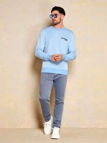 RueChic Men Cartoon & Slogan Graphic Sweatshirt - Blue - View 2