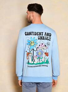 RueChic Men Cartoon & Slogan Graphic Sweatshirt - Blue - View 3