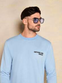 RueChic Men Cartoon & Slogan Graphic Sweatshirt - Blue - View 4