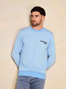 RueChic Men Cartoon & Slogan Graphic Sweatshirt - Blue - View 5