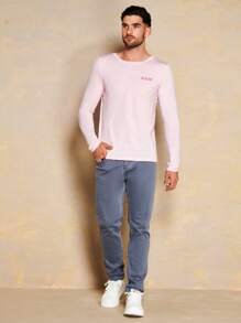 RueChic Men Letter Graphic Tee - Baby Pink - View 5