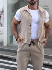 Manfinity Homme Nam Túi có nắp Áo sơ mi & Eo dây rút Quần - Màu Khaki - Xem 4