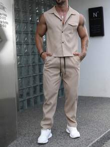 Manfinity Homme Nam Túi có nắp Áo sơ mi & Eo dây rút Quần - Màu Khaki - Xem 6