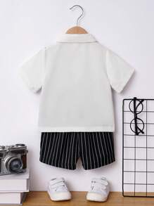 SHEIN Baby Jungen Streifen, Schleife vorne, 2 in 1 Shirt mit & Shorts mit