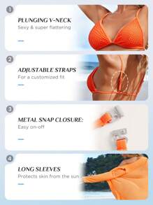 SHEIN Swim Plain Triangle Bikini Set For Summer Beach With Kimono - Orange - View 3