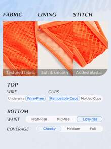 SHEIN Swim Plain Triangle Bikini Set For Summer Beach With Kimono - Orange - View 4