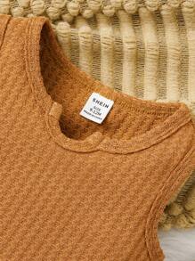 SHEIN 女嬰華夫格編織連身背心&前蝴蝶結短褲＆ 頭巾 - 彩色 - 查看 5