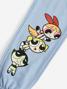 The Powerpuff Girls | ROMWE Lá thư Đồ họa Hoạt hình Quần thể thao - Màu xanh nhạt - Xem 3