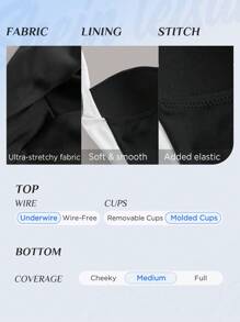 SHEIN Swim Khối màu Xù Dây Đồ bơi một mảnh - Đen và trắng - Xem 4