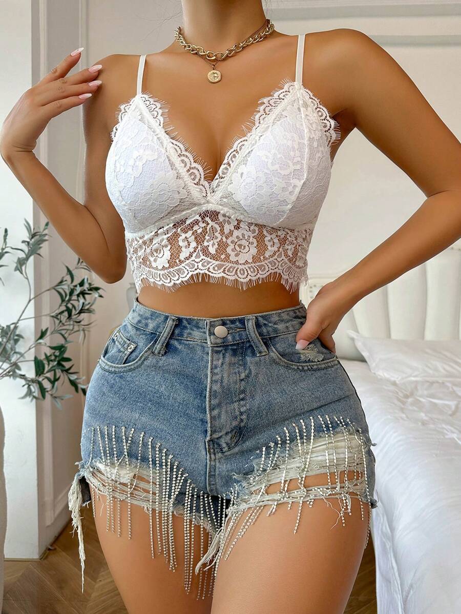 Sujetador con encaje de pestaña - Blanco - Ver 1