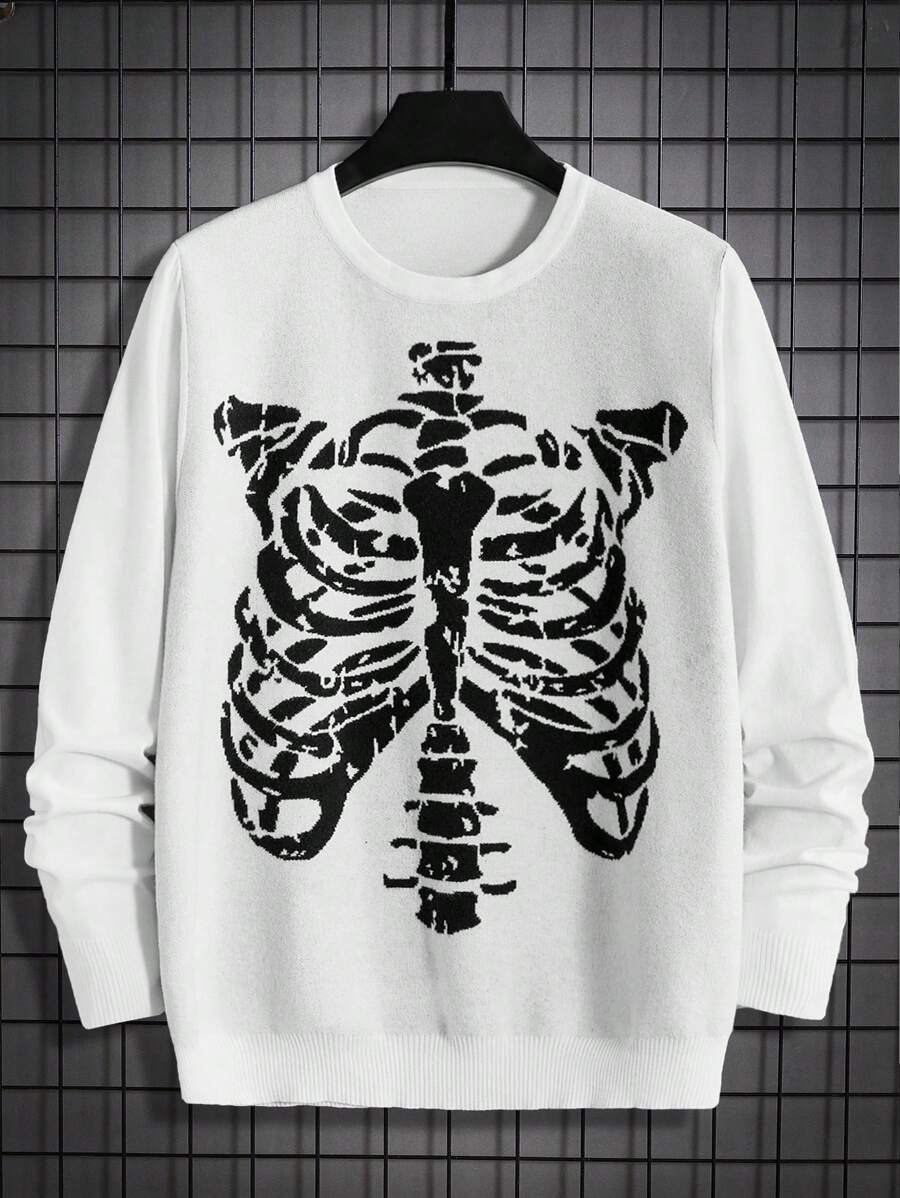 Manfinity RebelGame Men Halloween Skeleton Pattern Sweater - Black - View 1