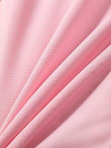 SHEIN Baby Girl Summer Casual Puff Sleeve Polo Collar Dress With Teddy Bear Patch - Pink - View 3