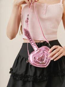 ROMWE Kawaii 迷你異形包前衛金屬質感愛心設計適用於購物 - 淺粉色 - 查看 1