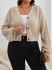 SHEIN Essnce Plus Drop Shoulder Button Front Cardigan, For Winter Fall