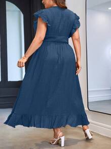 SHEIN Privé Wickelkleid mit Schmetterlingsärmeln, Rüschenbesatz, - Blau - Übersicht 2