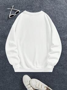 Adolescent Fille Sweat-shirt Voiture Et Lettre Épaule tombante À Doublure En Tissu Duveteux