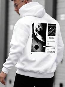 GENTILAND Oversized Men's Slogan Graphic Long Sleeve Casual Hoodie - White - View 1
