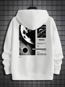 GENTILAND Oversized Men's Slogan Graphic Long Sleeve Casual Hoodie - White - View 2