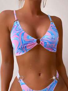Top bikini con estampado vinculado con aro - Multicolor - Ver 1