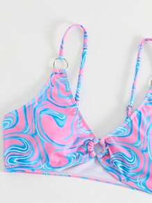 Top bikini con estampado vinculado con aro - Multicolor - Ver 3