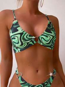 滿版印花環鏈比基尼泳裝上衣 - 彩色 - 查看 1