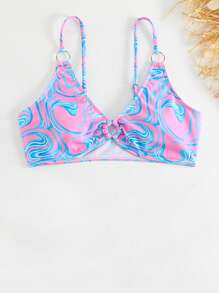 Top bikini con estampado vinculado con aro - Multicolor - Ver 4