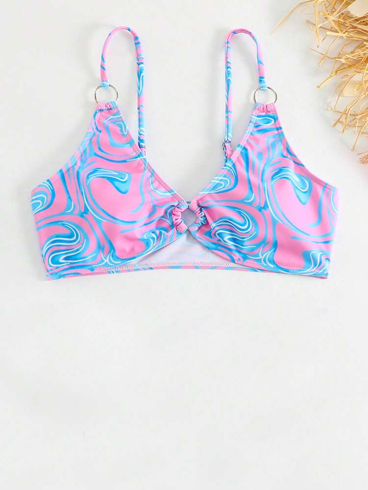 Allover Print Ring Linked Bikini Top - Multicolor - View 4