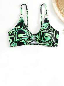 滿版印花環鏈比基尼泳裝上衣 - 彩色 - 查看 3