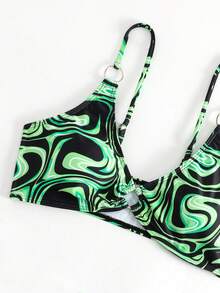 滿版印花環鏈比基尼泳裝上衣 - 彩色 - 查看 4