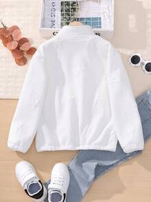 SHEIN 女大童字母補丁細節拉鏈開襟夾克 - 白色 - 查看 2