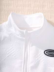 SHEIN 女大童字母補丁細節拉鏈開襟夾克 - 白色 - 查看 3