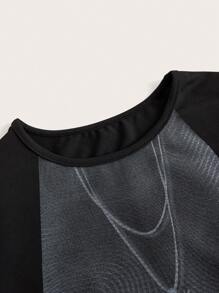 SHEIN ICON Letter Graphic Colorblock Crop Tee - Black - View 4