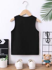 SHEIN 男小童字母圖案背心上衣 - 黑色 - 查看 2