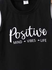 SHEIN 男小童字母圖案背心上衣 - 黑色 - 查看 4