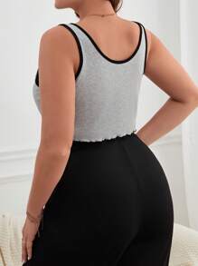 Talla grande Top para dormir unido en contraste de cuello notch unido en contraste crop - Gris - Ver 2