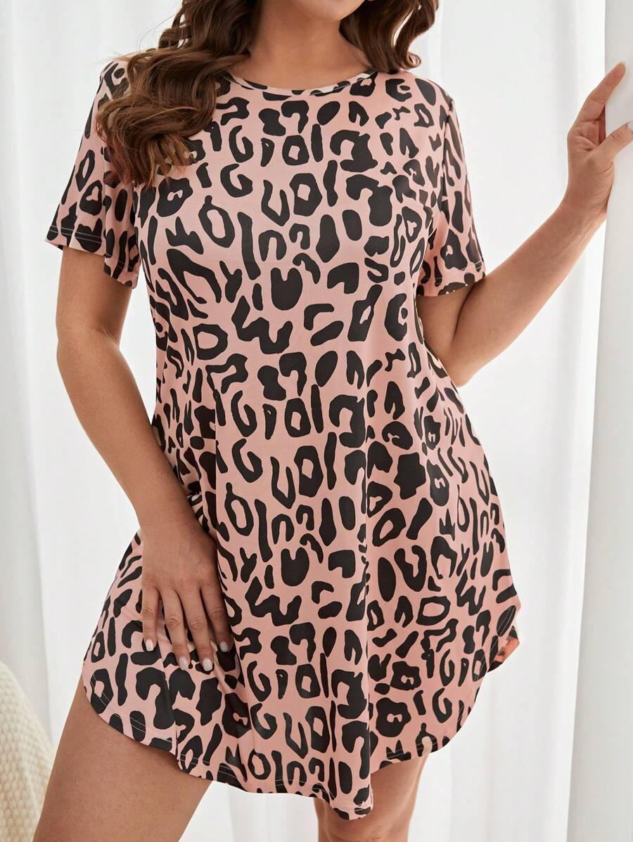 Plus Leopard Print Pajama Nightdress - Multicolor - View 1