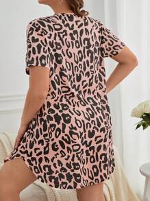 Plus Leopard Print Pajama Nightdress - Multicolor - View 2