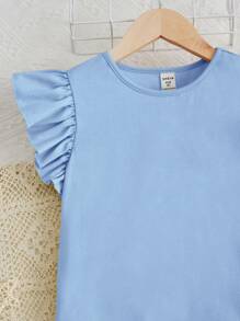 SHEIN 女大童荷葉邊T恤&印花前蝴蝶結長褲 - 淺藍色 - 查看 3