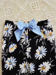 SHEIN 女大童荷葉邊T恤&印花前蝴蝶結長褲 - 淺藍色 - 查看 4