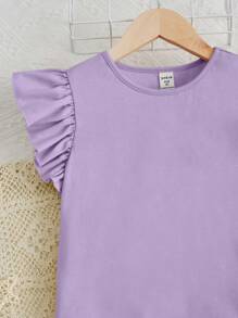SHEIN 女大童荷葉邊T恤&印花前蝴蝶結長褲 - 紫丁香色 - 查看 4