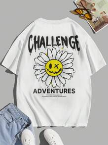 Manfinity VCAY Camiseta holgada con eslogan y estampado gráfico de dibujos animados para hombre - Blanco - Ver 1