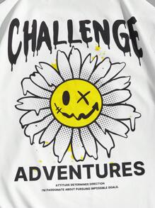 Manfinity VCAY Camiseta holgada con eslogan y estampado gráfico de dibujos animados para hombre - Blanco - Ver 3