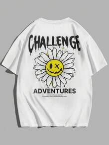 Manfinity VCAY Camiseta holgada con eslogan y estampado gráfico de dibujos animados para hombre - Blanco - Ver 4