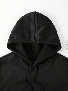 SHEIN EZwear Skeleton & Slogan Graphic Kangaroo Pocket Drawstring Thermal Hoodie - Black - View 6