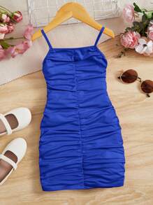 SHEIN 女小童褶邊吊帶洋裝