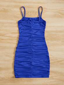 SHEIN 女小童褶邊吊帶洋裝