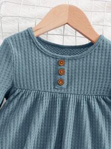 SHEIN Leap Crew Young Girl Waffle Knit Peplum Top & Trousers - Dusty Blue - View 3