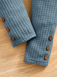 SHEIN Leap Crew Young Girl Waffle Knit Peplum Top & Trousers - Dusty Blue - View 4