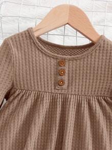 SHEIN Young Girl Waffle Knit Peplum Top & Leggings - Camel - View 3