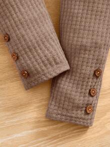 SHEIN Young Girl Waffle Knit Peplum Top & Leggings - Camel - View 4